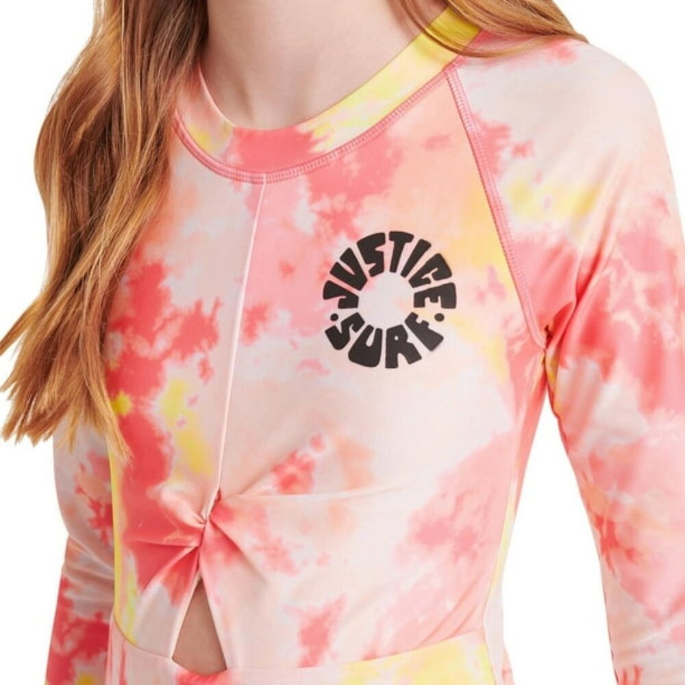 JUSTICE Girls M Rashguard 1 Piece Twist Swimsuit SIZE 10 UPF 50+ NEW - Picture 5 of 8